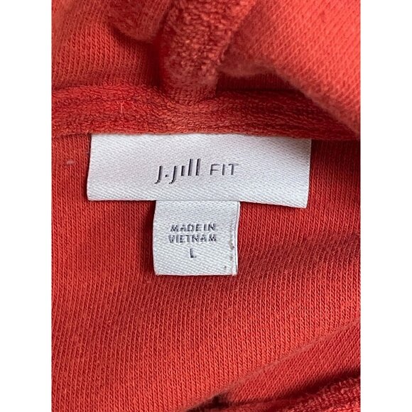 J. Jill Fit Contrasted Drawstring Short Sleeve Hoodie Blood Orange LARGE - Picture 2 of 3